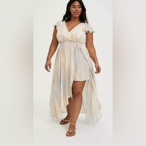 Torrid Maxi Gauze Walk-Through Striped Romper Style Dress NWT